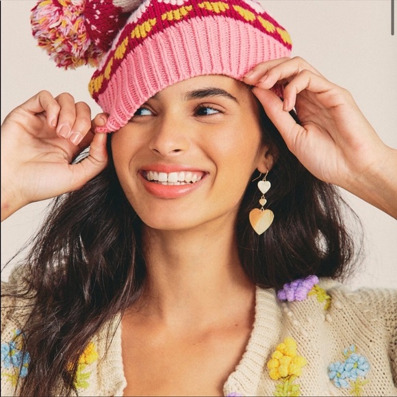 NWT LoveShackFancy Hastings Intarsia Knit Pompom hat main image 2